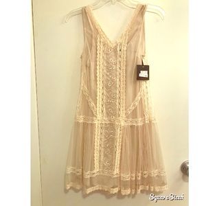 Cream lace drop waist dress